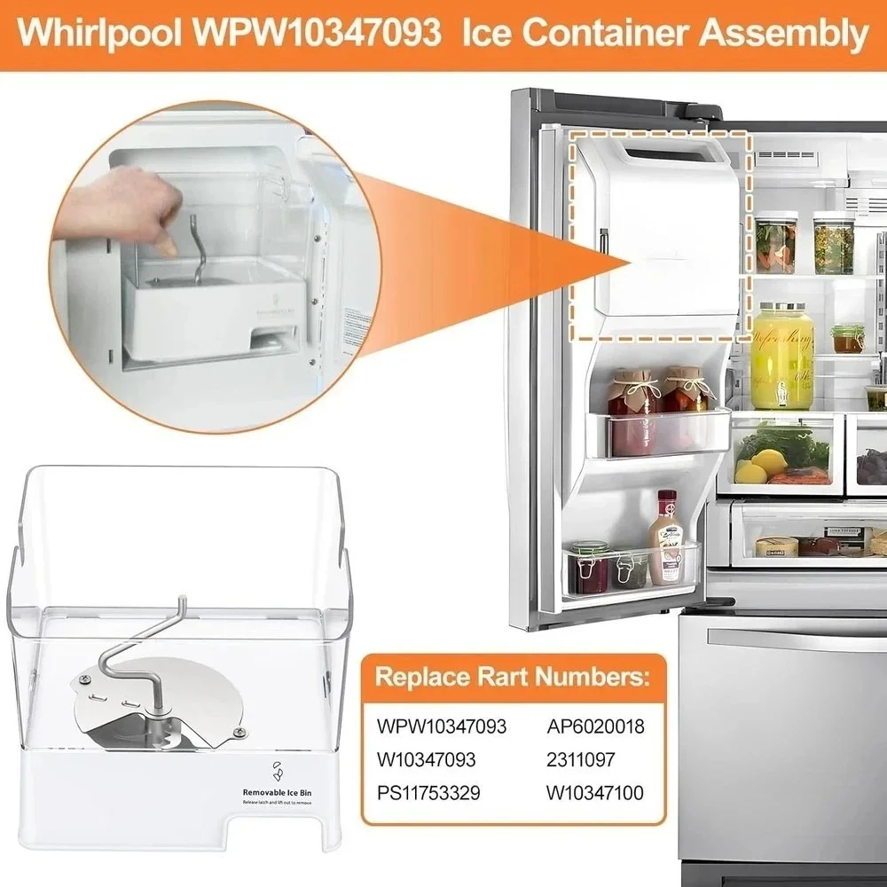 Ice Bucket Compatible Whirlpool Ice Bin, Upgraded WPW10347093 W10347093‎